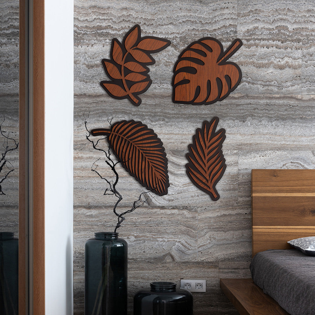 Cuadro decorativo para pared de madera con forma de plantas.